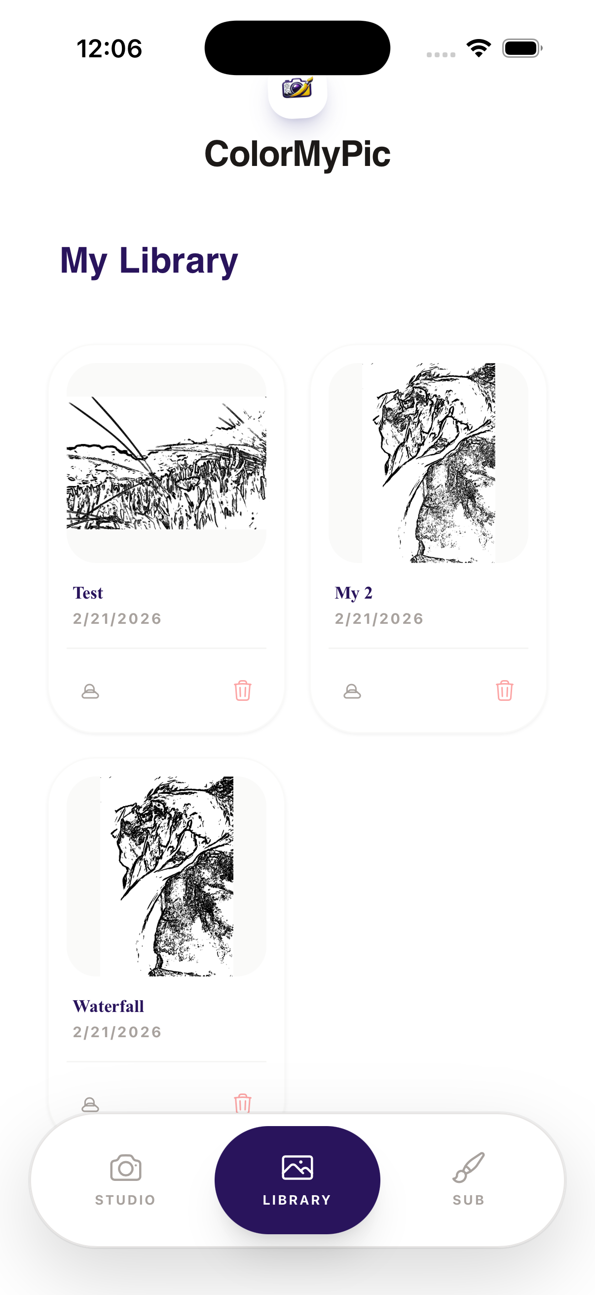 ColorMyPic library screen